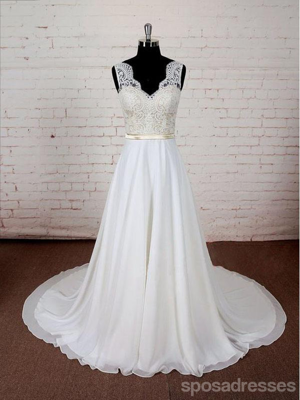 Sexy Backless V Neck Cheap Beach Wedding Dresses Online, WD381