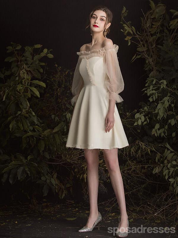 Light Champagne Off Shoulder Short Homecoming Dresses Online, Cheap Short Prom Dresses, CM850