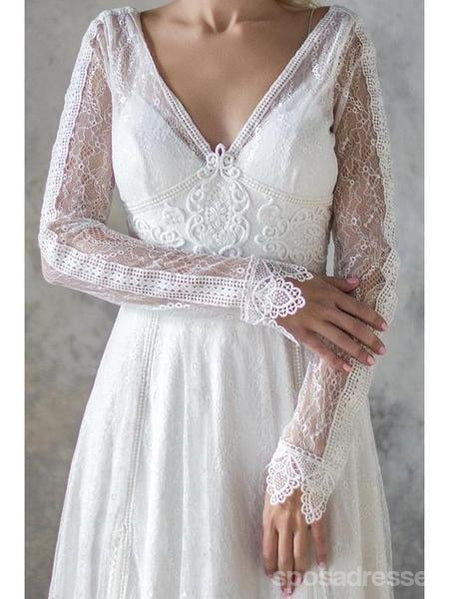 Long Sleeves Lace Backless Cheap Wedding Dresses Online, Cheap Bridal Dresses, WD543