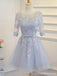 Long Sleeve Grey Lace Cheap Short Homecoming Dresses Online, CM670