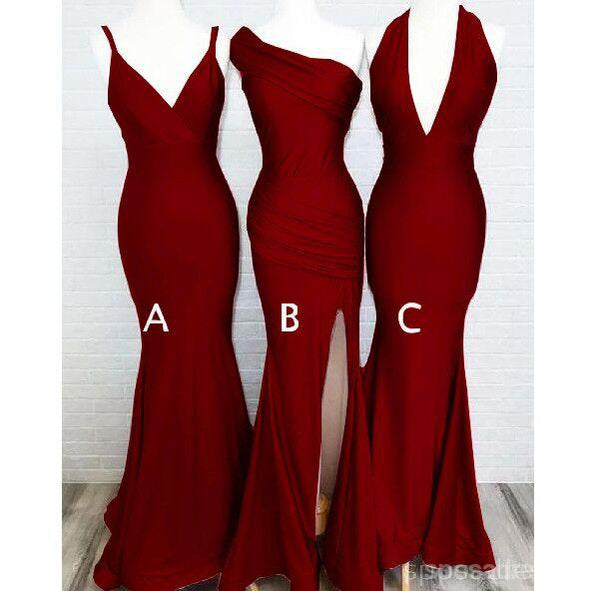 Simple Burgundy Cheap Mermaid Long Bridesmaid Dresses Online, WG812