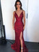 Mermaid V Neck Side Slit Long Prom Dresses, Sweet 16 Prom Dresses, 12521