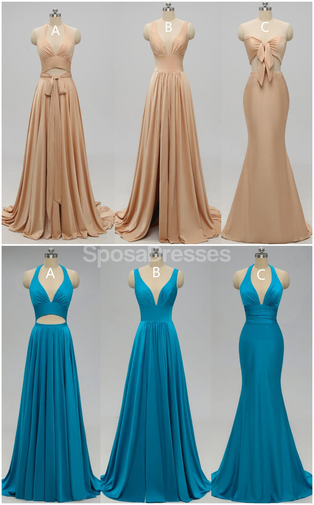 Sexy Mismatched Side Slit Long Gold Bridesmaid Dresses, WG229
