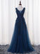 V Neckline Two Straps Lace Beaded Long Evening Prom Dresses, Party Prom Dresses, 17306