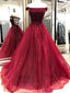 Off Shoulder Beaded Dark Red Long Evening Prom Dresses, Cheap Custom Party Prom Dresses, 18592