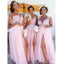 Sexy Side Slit Cap Sleeve Pink Custom Long Bridesmaid Dresses, WG233