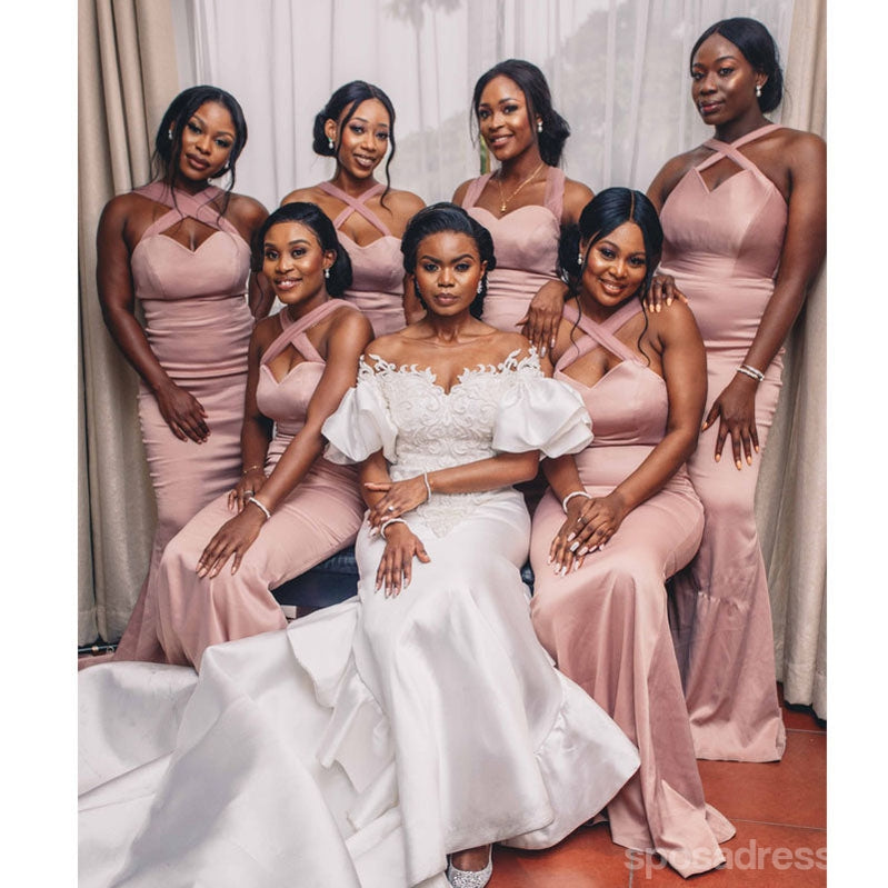 Unique Pink Mermaid V-neck Cheap Long Bridesmaid Dresses,WG1406