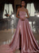 Unique Pink A-line Strapless High Slit Long Prom Dresses Online,13032