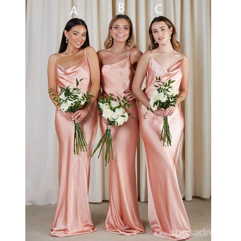 Simple Pink Sheath Spaghetti Straps Cheap Long Bridesmaid Dresses,WG1226