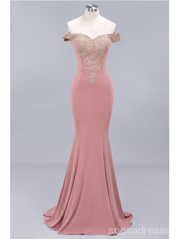 Pink Mermaid Off Shoulder Cheap Long Prom Dresses Online,Evening Party Dresses,12804