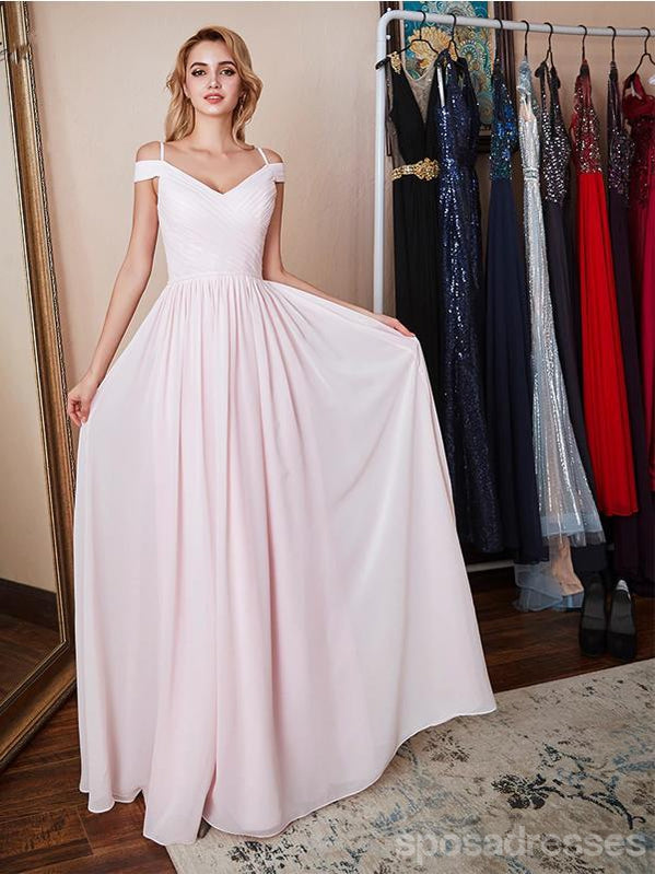 Simple Pink A-line Off Shoulder Spaghetti Straps Long Prom Dresses Online, Dance Dresses,12570