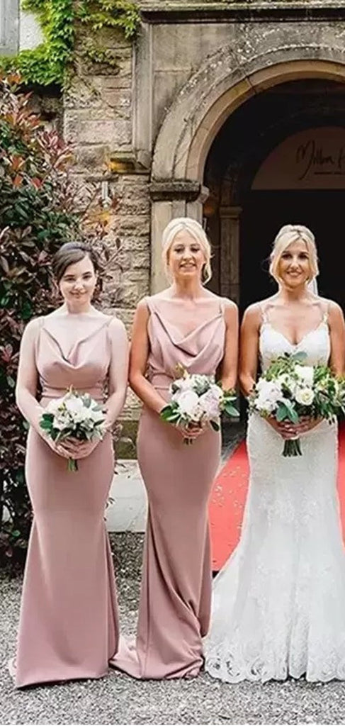 Sexy Pink Mermaid Spaghetti Straps Cheap Long Bridesmaid Dresses Online,WG1244