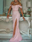 Sparkly Mermaid Pink Off Shoulder High Slit Long Prom Dresses Online,12592