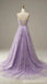 Purple A-line Spaghetti Straps Backless Cheap Long Prom Dresses Online,12813