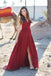 2018 Popular Red V Neck Slit Custom Long Evening Prom Dresses, 17715