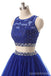 Red Two Pieces Rhinestone Tulle A-line Long Evening Prom Dresses, 17668