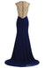 Royal Blue Gold Beaded Side Slit Mermaid Long Evening Prom Dresses, 17677