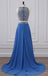 Two Pieces Rhinestone Beaded Chiffon Blue Long Evening Prom Dresses, 17655