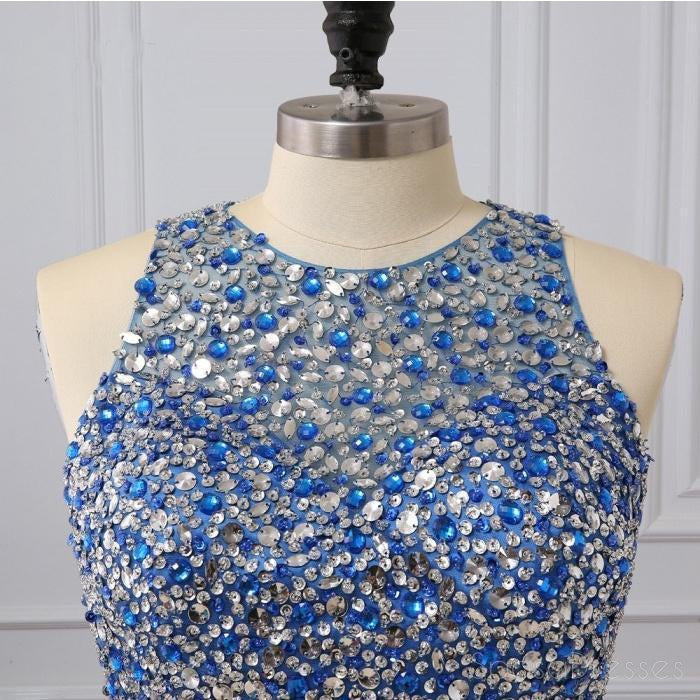 Two Pieces Rhinestone Beaded Chiffon Blue Long Evening Prom Dresses, 17655