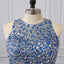 Two Pieces Rhinestone Beaded Chiffon Blue Long Evening Prom Dresses, 17655