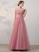 Off Shoulder Pink Tulle A-line Long Evening Prom Dresses, 17681
