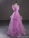 Purple A-line Short Sleeves Jewel Cheap Long Prom Dresses Online,12984