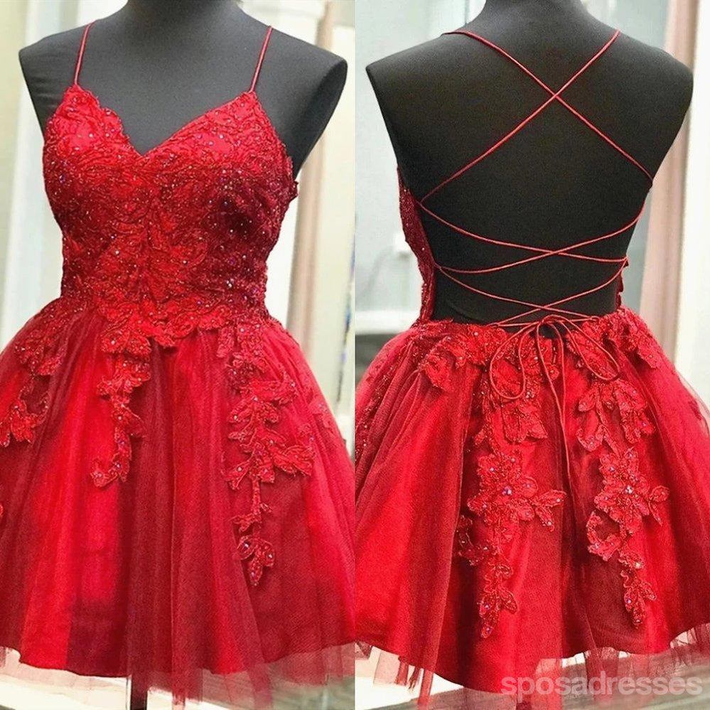 Red Spaghetti Straps Short Homecoming Dresses,Cheap Short Prom Dresses,CM894