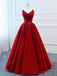 Red V Neck A-line Custom Long Evening Prom Dresses, 17717