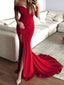 Simple Red Mermaid Side Slit Off Shoulder Long Evening Prom Dresses, Cheap Sweet 16 Dresses, 18441