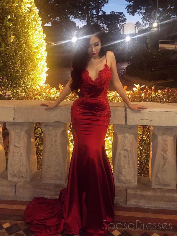 Sexy Backless Red Mermaid Long Evening Prom Dresses, Cheap Custom Party Prom Dresses, 18575