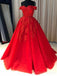 Off Shoulder Emerald Green Lace A line Long Custom Evening Prom Dresses, 17428