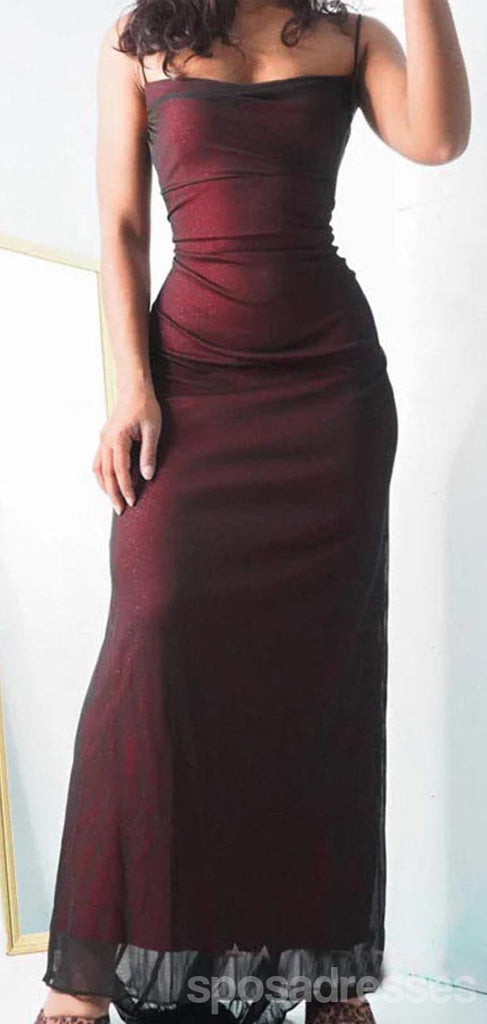 Simple Red Sheath Spaghetti Straps Maxi Long Prom Dresses,13212