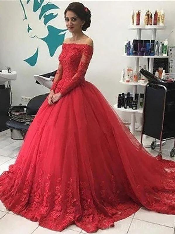 Off Shoulder Long Sleeves Cheap Long Prom Dresses, Sweet 16 Prom Dresses, 12371
