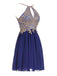 Halter Gold Lace Beaded Chiffon Short Cheap Homecoming Dresses Online, CM730