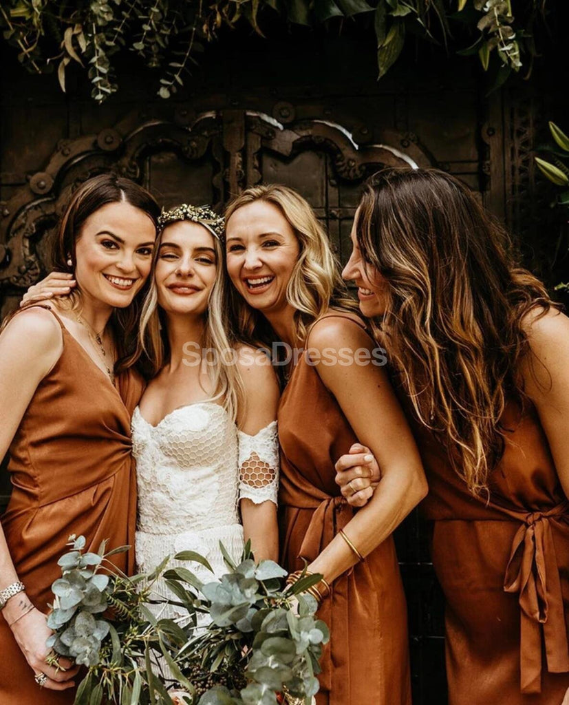 Spaghetti Straps Burnt Orange Short Bridesmaid Dresses Online, WG714