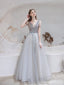Short Sleeves A-line V-neck Long Prom Dresses Online,Evening Party Dresses,12762