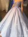 Sparkly Silver A-line Off Shoulder V-neck Long Prom Dresses Online,Dance Dresses,12619