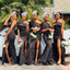 Simple Black Mermaid One Shoulder Side Slit Long Bridesmaid Dresses Online,WG1182