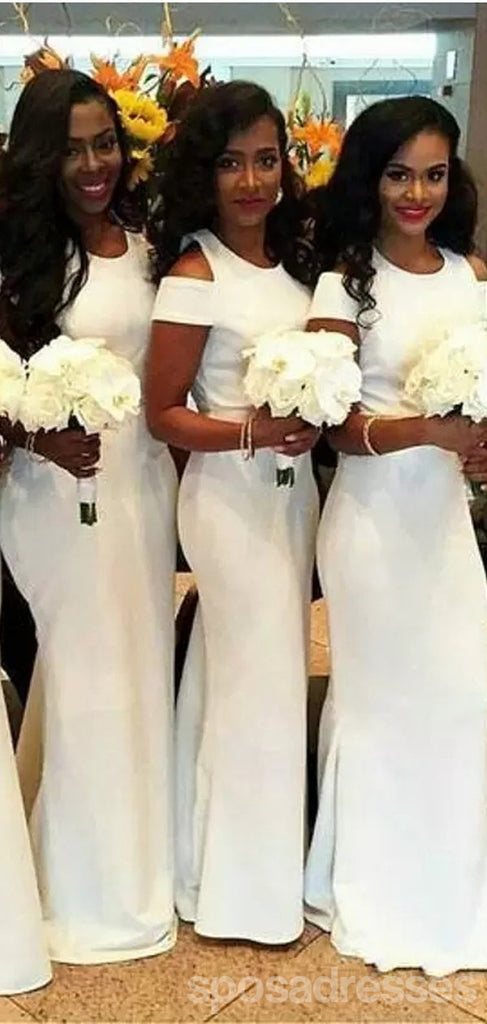 Simple White Mermaid Cap Sleeves Jewel Cheap Bridesmaid Dresses Online,WG1197