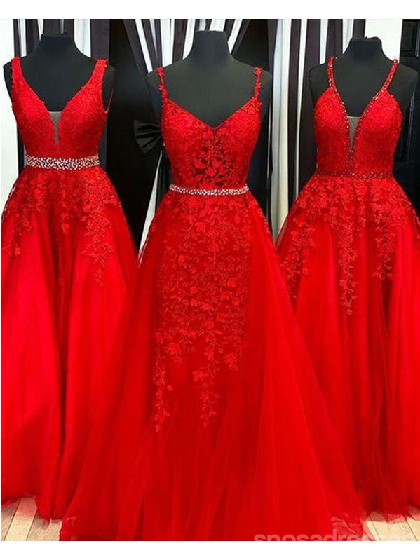 Mismatched Burgundy A-line Spaghetti Straps Cheap Long Prom Dresses,12913
