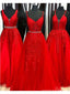 Mismatched Burgundy A-line Spaghetti Straps Cheap Long Prom Dresses,12913