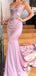 Sexy Mermaid Pink Spaghetti Straps V-neck Cheap Long Prom Dresses Online,12676