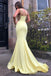 Simple Mermaid Yellow Spaghetti Straps Cheap Long Prom Dresses Online,12688