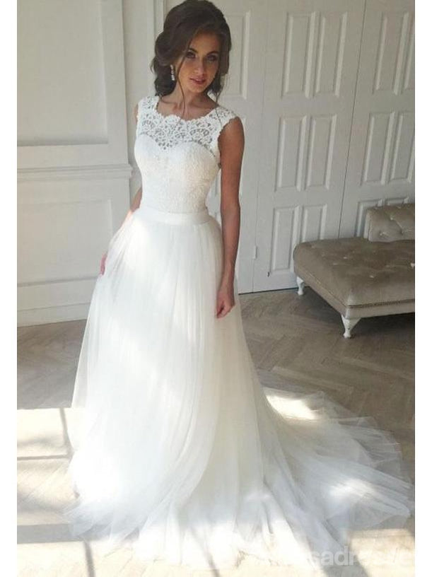Illusion Lace A-line Cheap Wedding Dresses Online, Cheap Lace Bridal Dresses, WD440