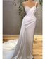 Simple White Sheath Spaghetti Straps Cheap Long Prom Dresses,13037