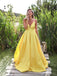 Simple Backless V-neck Cheap Yellow Long Evening Prom Dresses, Party Prom Dresses, 18613