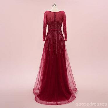 Elegant Burgundy A-line Jewel Maxi Long Party Prom Dresses,Evening Dress,13524