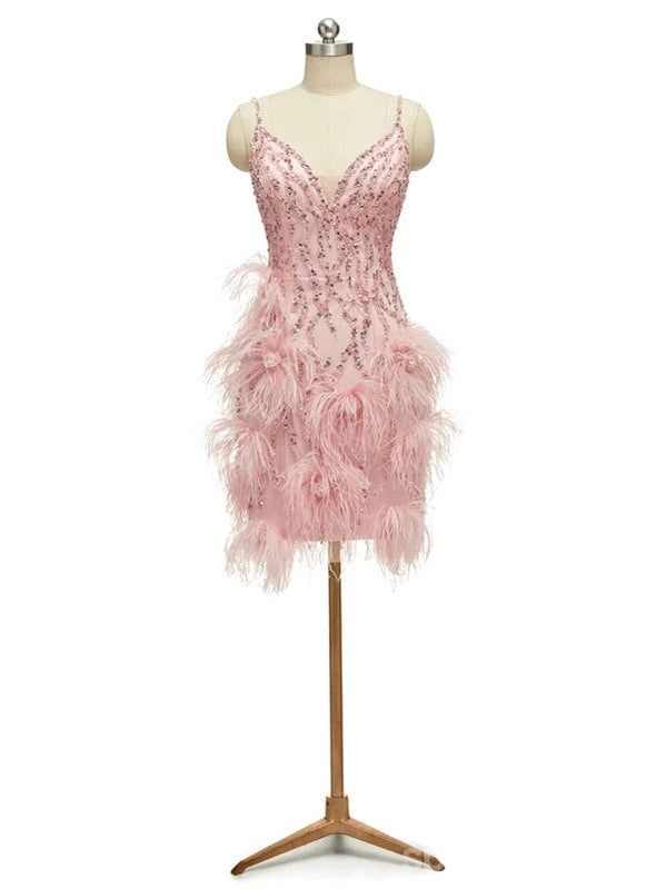 Pink Sheath paghetti Straps Short Prom Homecoming Dresses,Short Prom Dresses,CM961