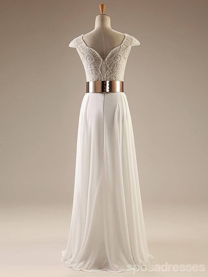 Cap Sleeves Prom Dresses, Sexy V-neck Side Slit Wedding Party Dresses, Popular Prom Dress, WD0121