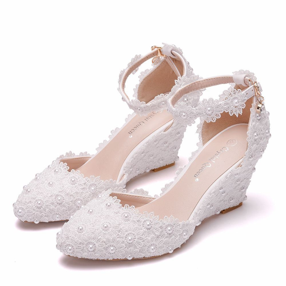 Pretty Women's Wedding Shoes Decorative Lace Wedding Heels Bridal Shoes, H99